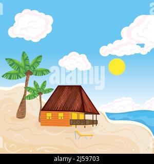 Hotel resort building on a beach Summer holiday travel landscape Vector Stock Vector