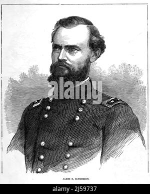 Portrait of James Birdseye McPherson, Union Army Major General in the American Civil War. 19th century illustration Stock Photo