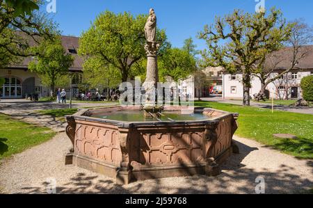 The inner courtyard of the Lichtental Abbey with St. Mary‘s fountain in Baden Baden. Baden Wuerttemberg, Germany, Europe Stock Photo