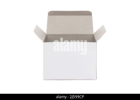 Open white blank carton box isolated on white background with clipping path Stock Photo