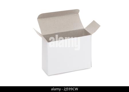 Open white blank carton box isolated on white background with clipping path Stock Photo