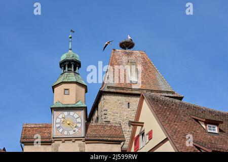 downtown of Rothenburg on Tauber is one of the most famous  medieval cities in Germany with pitouresque half timbered houses Stock Photo