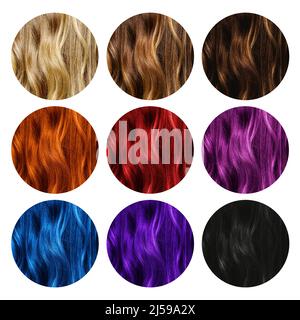 Various hair dyeing colors. Set of different hair color samples. Stock Photo