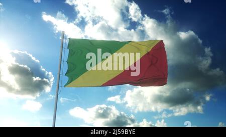 Beautiful Republic of the Congo flag waving in the wind with sky ...