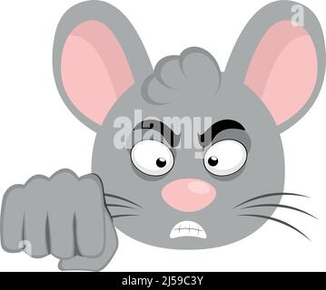 Vector illustration of the face of a cartoon mouse rodent with an angry expression and giving a fist bump Stock Vector