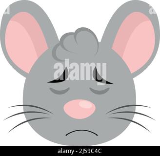 Vector illustration of cartoon mouse rodent face with a sad and repentant expression Stock Vector
