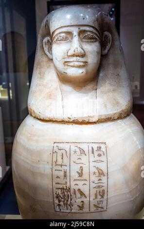 A canopic jar from ancient Egypt, labeled Ruiu, in the collection of ...