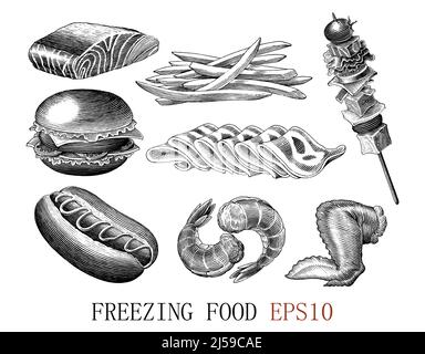 Freezing Food hand drawing vintage engraving style Stock Vector