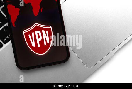 VPN technology on mobile phone. Anonymous and secure internet access concept background Stock Photo