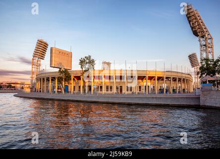 St. Petersburg, Russia - July, 2018: Petrovsky stadium on Petrovsky island, view from the Zhdanovka river Stock Photo