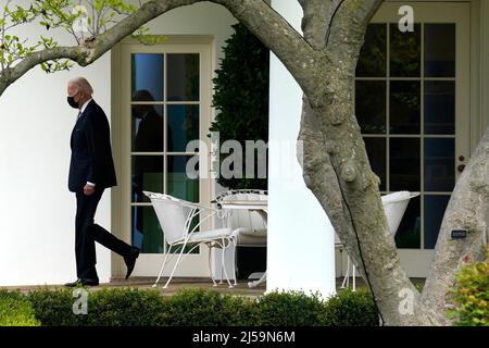 United States President Joe Biden walks from the Oval Office of the White House in Washington before his departure to Portland, Oregon on April 21, 2022.Credit: Yuri Gripas/Pool via CNP /MediaPunch Stock Photo