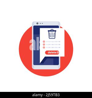 Trash bin in a phone, delete files vector icon Stock Vector