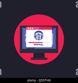 deleting files in computer vector flat icon Stock Vector