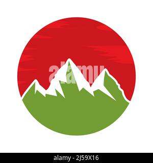 Mountain Logo with circle sign. Flat design. Vector Illustration on white background. Stock Vector