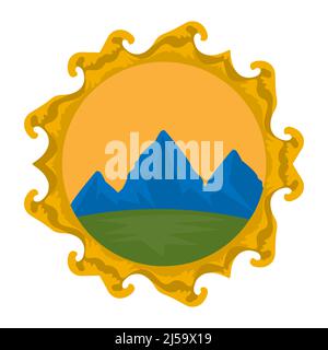 Mountain Logo with Sun. Flat design. Vector Illustration on white background. Stock Vector