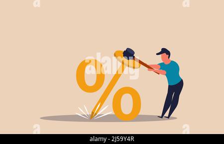 Interest rate and low loan Fed mortgage. Lower percentage reduce and business discount down vector illustration concept. Economic drop and finance to Stock Vector