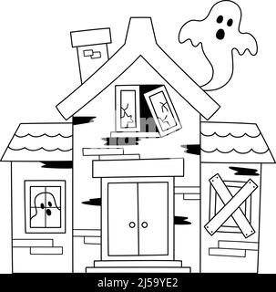 Haunted House Halloween Coloring Page Isolated Stock Vector