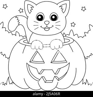 Pumpkin Cat Halloween Coloring Page for Kids Stock Vector