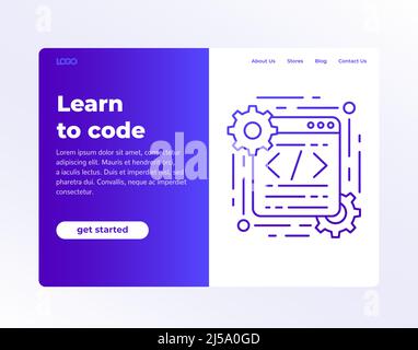 Learn to code web page, banner design Stock Vector