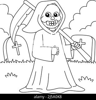 Grim Reaper Halloween Coloring Page for Kids Stock Vector