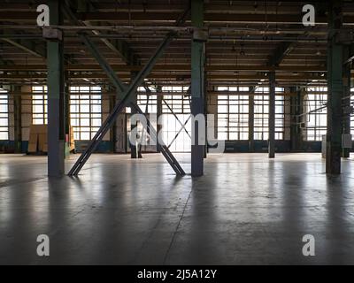 Factory floor scene, empty abandoned plant, concept of closed manufacture Stock Photo