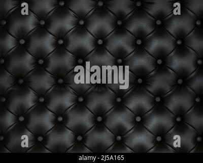 upholstery of leather buttoned black color fabric, wall pattern. Elegant vintage quilted sofa background. Interior Stock Photo