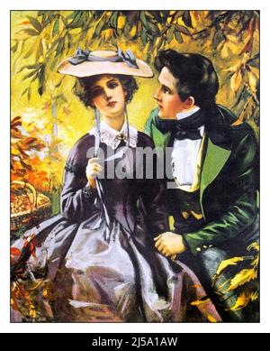 1900s FASHIONABLY DRESSED INTENSE COURTING COUPLE SITTING UNDER AUTUMN TREE COVER OF CHICAGO SUNDAY MAGAZINE BY ALEX RUMMER - kr132317 NAW001 HARS ROMANCE BEAUTY LEAVES SUBURBAN DEPRESSION COLOR RELATIONSHIP EXPRESSION OLD TIME NOSTALGIA OLD FASHION 1 FACIAL STYLE COMMUNICATION YOUNG ADULT BALANCE INFORMATION WORRY STRONG LIFESTYLE COVER FEMALES MARRIED SUNDAY MOODY RURAL SPOUSE HUSBANDS NATURE COPY SPACE FRIENDSHIP HALF-LENGTH LADIES PERSONS CARING MALES EXPRESSIONS TROUBLED CONCERNED PARTNER SADNESS DATING STYLES FALL SEASON PRIDE ATTRACTION MOOD RELATIONSHIPS COURTSHIP 19TH CENTURY Stock Photo