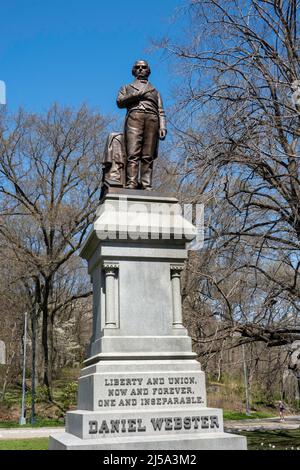 The larger-than-life-size bronze sculpture of Daniel Webster is located in Central Park, New York City, USA  2022 Stock Photo