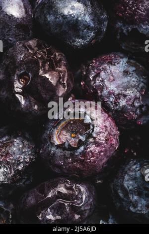 blueberries frozen full frame macro top view close up Stock Photo