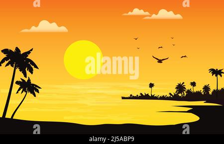 Beach Sunset Outdoor View Vector Stock Vector