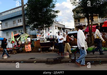 Vibrant roadside market in the outskirts of  Antananarivo, Madagascar. Stock Photo