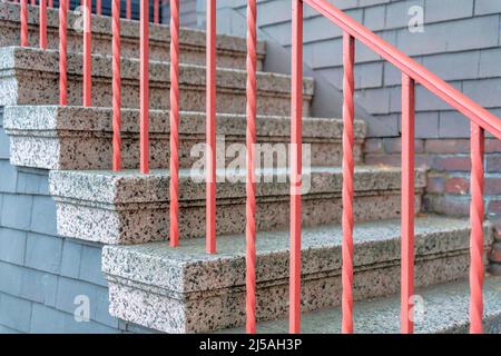 Stairs Railing Red Outdoor staircase with granite treads and risers at San Francisco ...