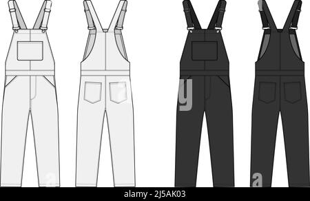 Denim overall jumpsuit vector template illustration set Stock Vector