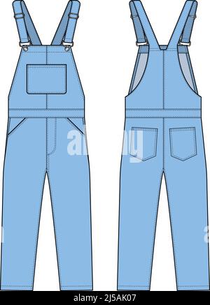Denim overall jumpsuit vector template illustration Stock Vector