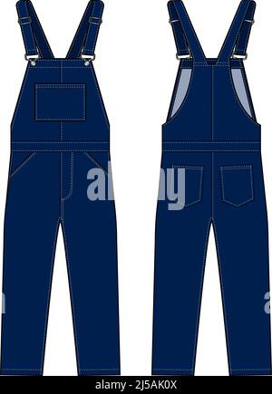 Denim overall jumpsuit vector template illustration Stock Vector