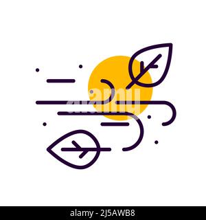 Autumn wind blowing falling leaves. Pixel perfect, editable stroke line icon Stock Vector