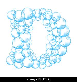 Alphabet of soap bubbles. Water suds letter d. Realistic vector font isolated on white background Stock Vector