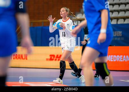 Almere, Netherlands. 21st Apr, 2022. Handball, women, European Championship qualification, Greece - Germany. Silje Brons Petersen from Germany. Credit: Marco Wolf/dpa/Alamy Live News Stock Photo