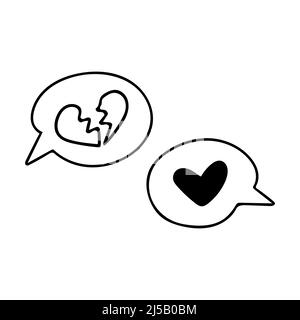 Broken and healed heart bubbles line art icon. Sad mental state after breakup, divorce therapy healing, bad feelings Stock Vector