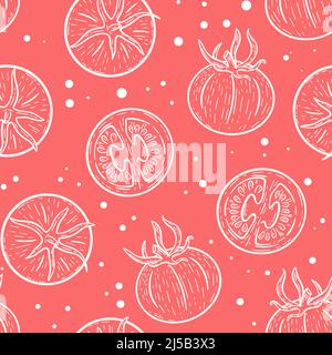 White tomatoes on pink background seamless pattern Stock Vector
