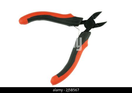 Side wire cutters isolated on white background with clipping path. Stock Photo