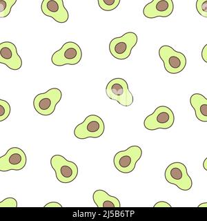 Seamless bright pattern with avocado halves on a white background Stock Vector