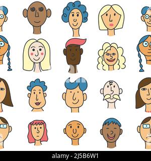 Faces people of different nationalities seamless pattern Stock Vector