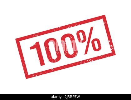 Grunge red 100 percent rubber stamp. One hundred percent seal sign. Stickers set. Grunge vintage square label. Vector illustration isolated on white Stock Vector