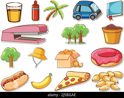 Sticker set of mixed daily objects illustration Stock Vector