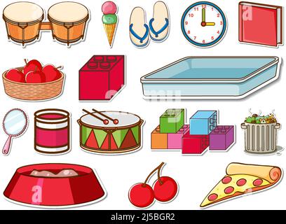 Sticker set of mixed daily objects illustration Stock Vector