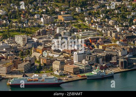 Aerial city view of Tromso City seen from Mount Storsteinen, Norway Stock Photo