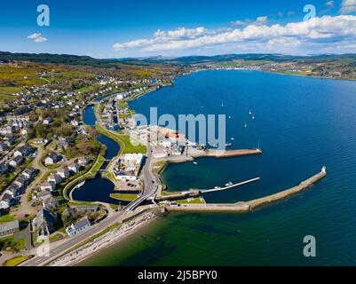 Aerial view of Ardrishaig at start of Crinan Canal on Loch Gilp  in Argyll and Bute, Scotland, UK Stock Photo