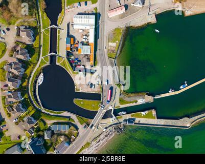 Aerial view of Ardrishaig at start of Crinan Canal on Loch Gilp  in Argyll and Bute, Scotland, UK Stock Photo