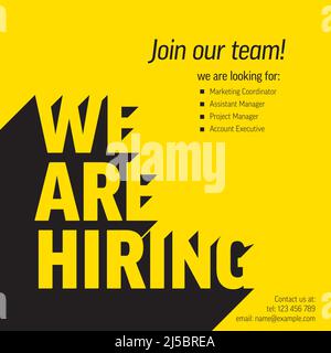 We are hiring minimalistic flyer template - looking for new members of our team hiring a new member colleages to our company organization team. Hiring Stock Vector